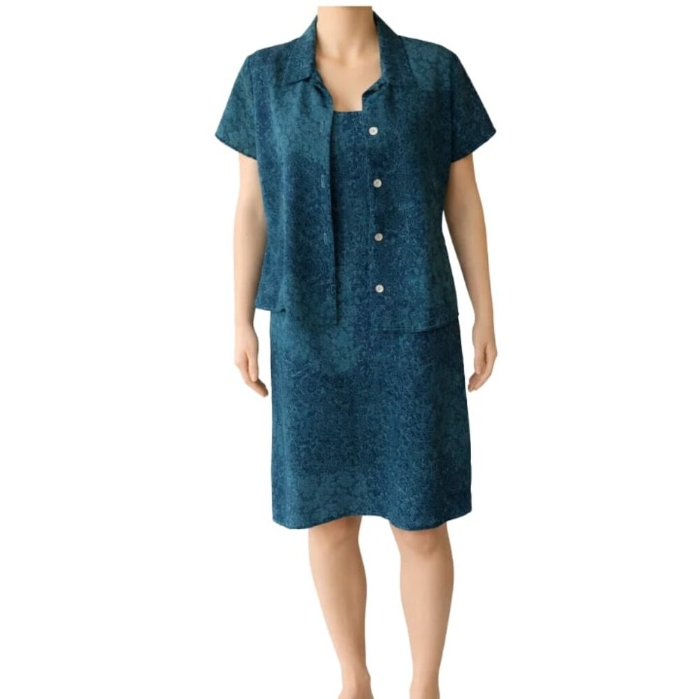 Hillard & Hanson 2 Piece Dress and Top Womans Blue and Green Geometric Size 12